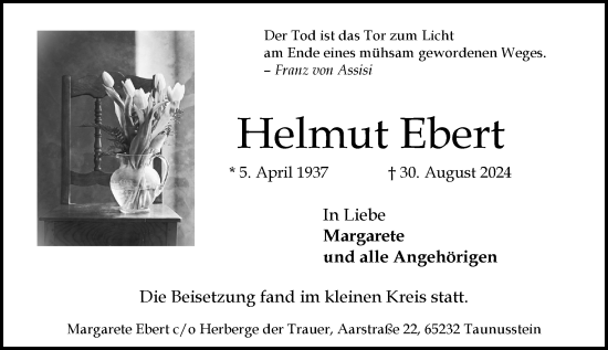 Traueranzeige von Helmut Ebert von Idsteiner Land/Untertaunus