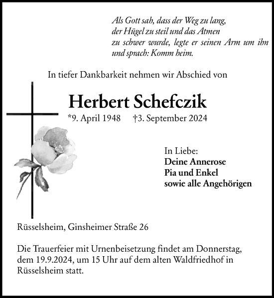 Traueranzeige von Herbert Schefczik von Rüsselsheimer Echo