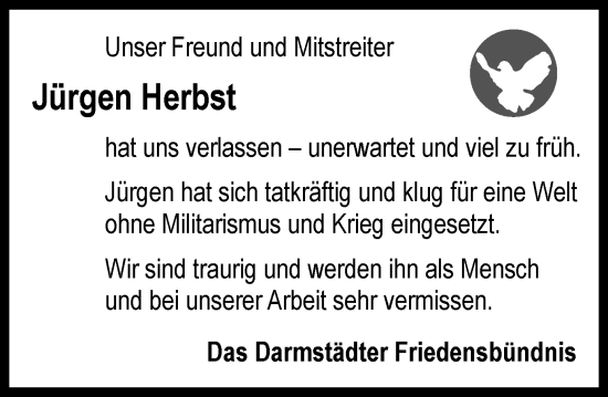 Traueranzeige von Jürgen Herbst von Darmstädter Echo