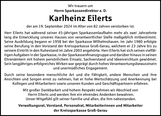 Traueranzeige von Karlheinz Eilerts von Rüsselsheimer Echo