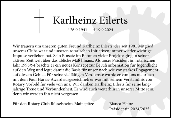 Traueranzeige von Karlheinz Eilerts von Rüsselsheimer Echo