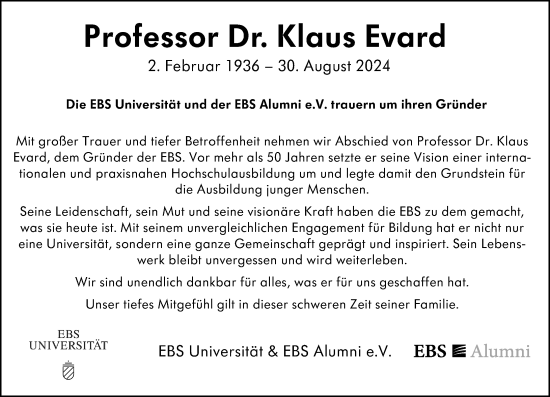 Traueranzeige von Klaus Evard von Wiesbadener Kurier