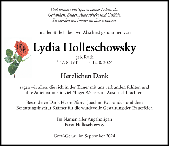 Traueranzeige von Lydia Holleschowsky von Groß-Gerauer Echo