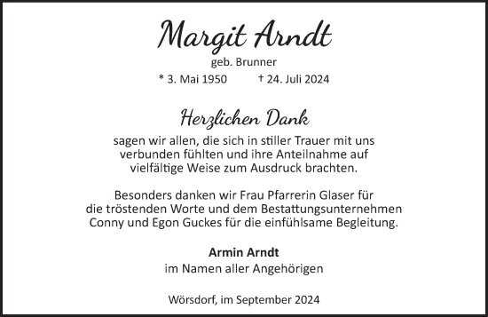 Traueranzeige von Margit Arndt von Idsteiner Land/Untertaunus