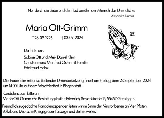 Traueranzeige von Maria Ott-Grimm von Allgemeine Zeitung Rheinhessen-Nahe