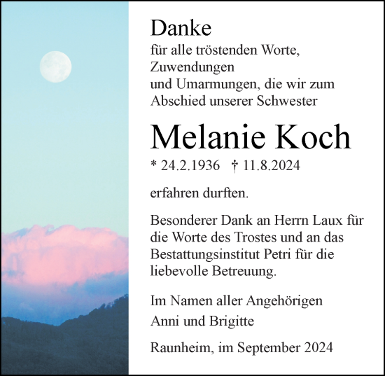 Traueranzeige von Melanie Koch von Rüsselsheimer Echo