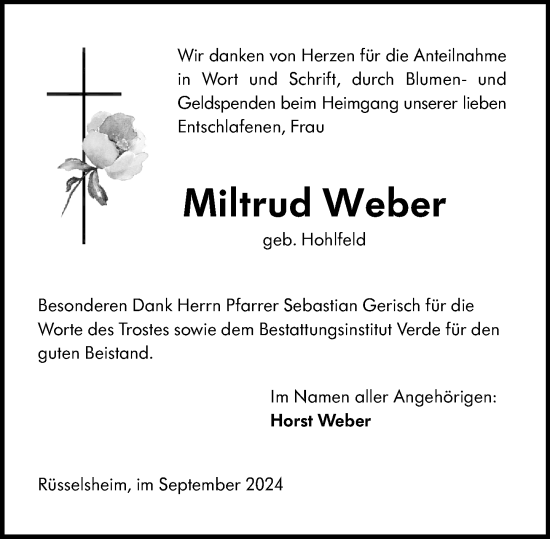 Traueranzeige von Miltrud Weber von Rüsselsheimer Echo
