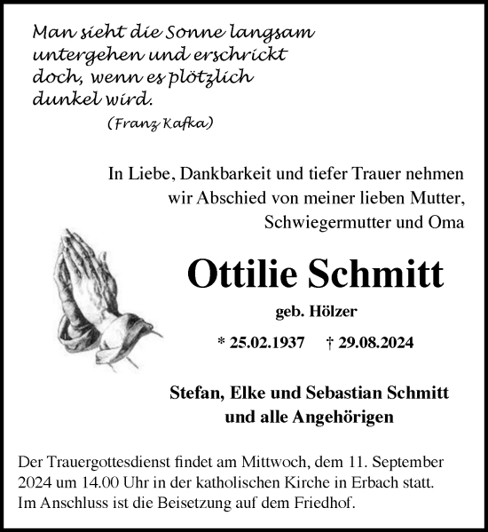 Traueranzeige von Ottilie Schmitt von Rheingau Kurier