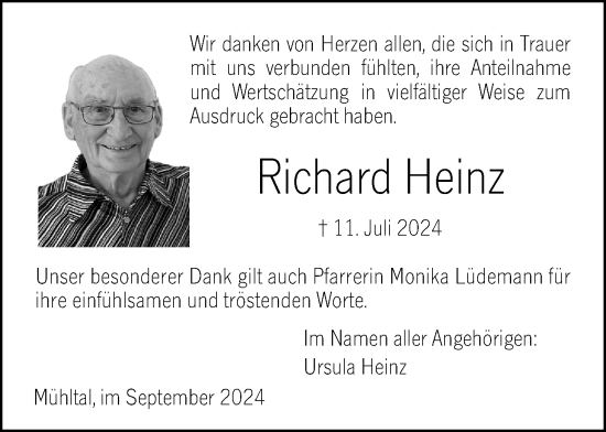Traueranzeige von Richard Heinz von Darmstädter Echo