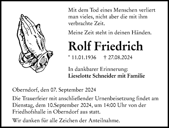 Traueranzeige von Rolf Friedrich von Dill Block