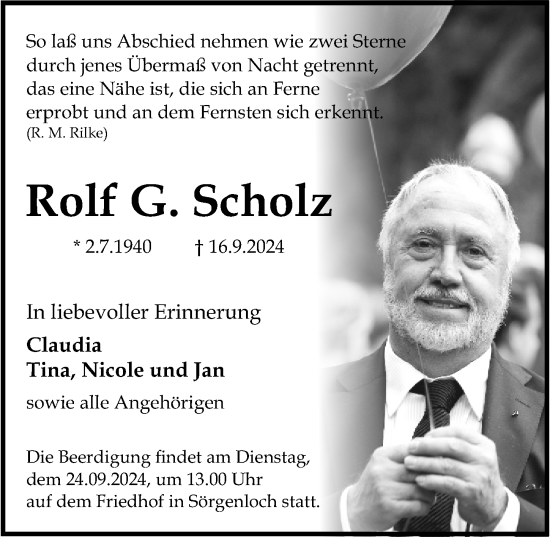 Traueranzeige von Rolf G. Scholz von Allgemeine Zeitung Mainz