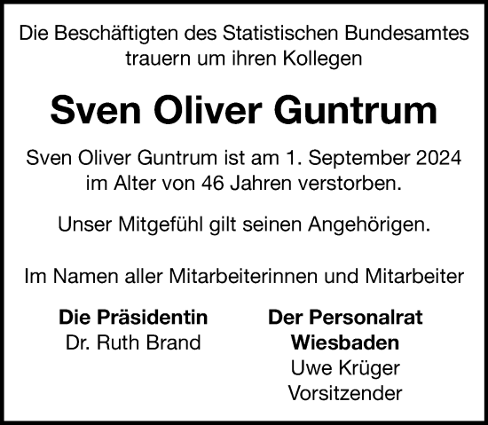 Traueranzeige von Sven Oliver Guntrum von Wiesbadener Kurier
