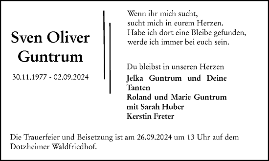 Traueranzeige von Sven Oliver Guntrum von Wiesbadener Kurier