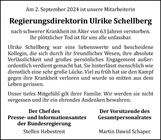 Traueranzeige von Ulrike Schellberg von Wiesbadener Kurier