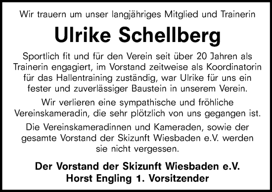 Traueranzeige von Ulrike Schellberg von Wiesbadener Kurier