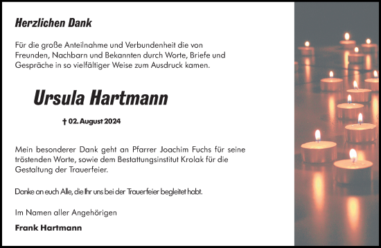 Traueranzeige von Ursula Hartmann von Darmstädter Echo