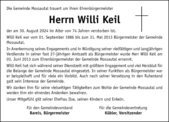 Traueranzeige von Willi Keil von Odenwälder Echo