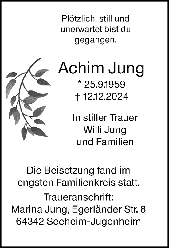 Traueranzeige von Achim Jung von Darmstädter Echo