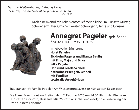 Traueranzeige von Annegret Pageler von Idsteiner Land/Untertaunus