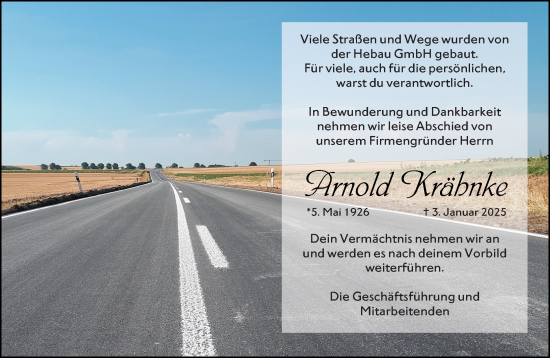 Traueranzeige von Arnold Krähnke von Wiesbadener Kurier