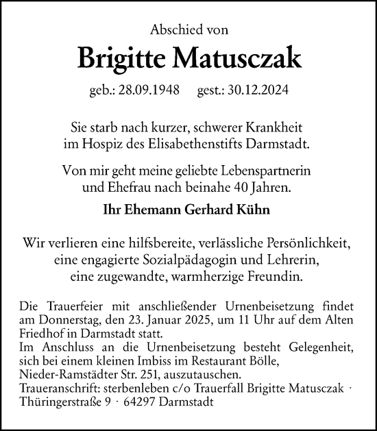 Traueranzeige von Brigitte Matusczak von Groß-Gerauer Echo