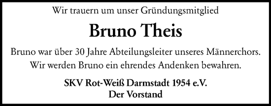 Traueranzeige von Bruno Theis von Darmstädter Echo