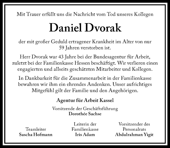 Traueranzeige von Daniel Dvorak von Darmstädter Echo