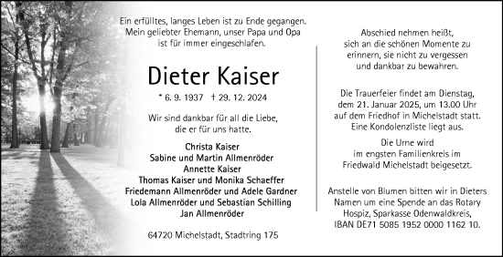 Traueranzeige von Dieter Kaiser von Odenwälder Echo
