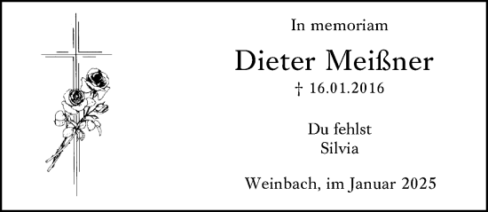 Traueranzeige von Dieter Meißner von Weilburger Tageblatt