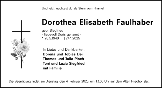 Traueranzeige von Dorothea Elisabeth Faulhaber von Hochheimer Zeitung