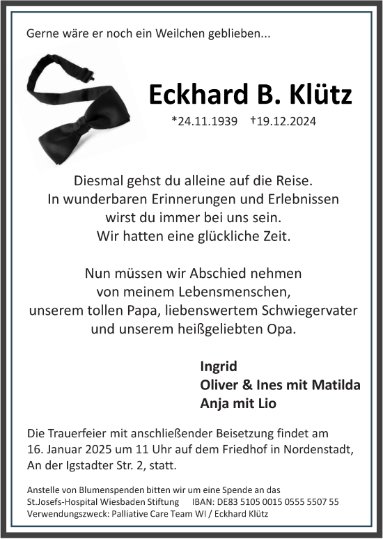 Traueranzeige von Eckhard  Kötz von Wiesbadener Kurier