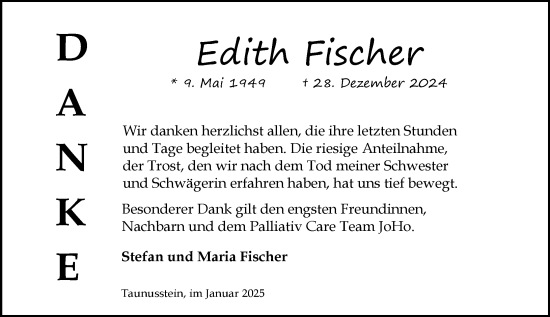 Traueranzeige von Edith Fischer von Wiesbadener Kurier