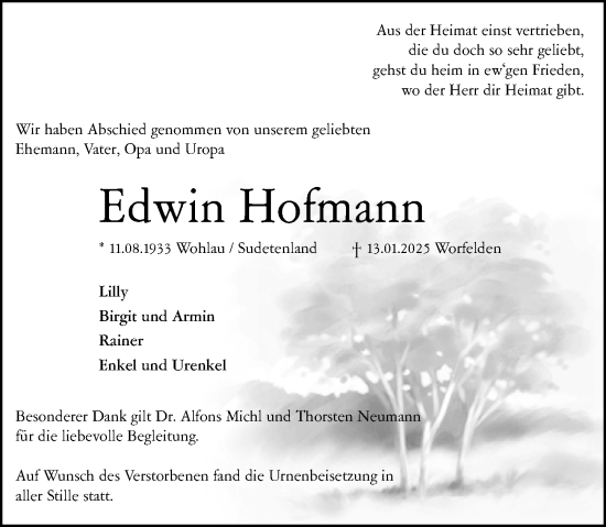 Traueranzeige von Edwin Hofmann von Groß-Gerauer Echo