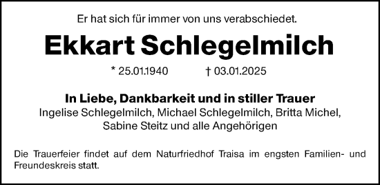 Traueranzeige von Ekkart Schlegelmilch von Darmstädter Echo