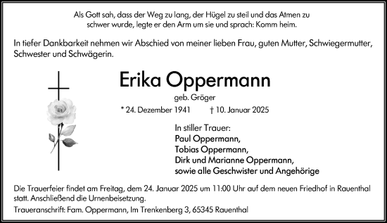 Traueranzeige von Erika Oppermann von Rheingau Kurier