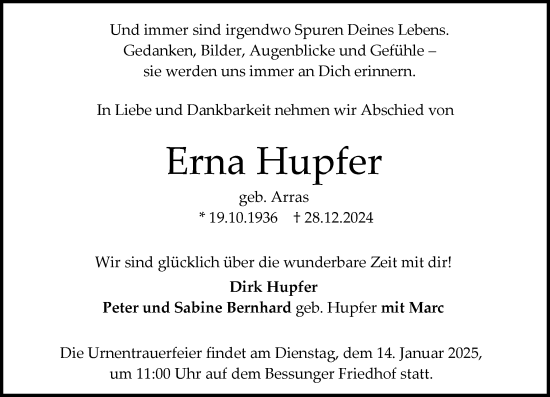Traueranzeige von Erna Hupfer von Darmstädter Echo