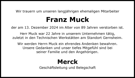 Traueranzeige von Franz Muck von Groß-Gerauer Echo