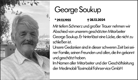 Traueranzeige von George Soukup von Wiesbadener Wochenblatt