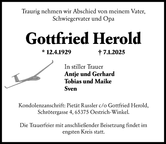 Traueranzeige von Gottfried Herold von Wiesbadener Kurier