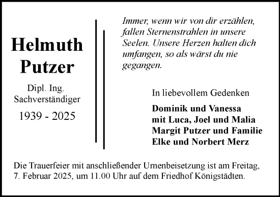 Traueranzeige von Helmuth Putzer von Rüsselsheimer Echo