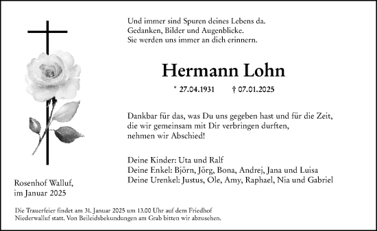 Traueranzeige von Hermann Lohn von Rheingau Kurier