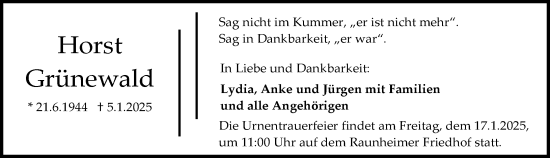 Traueranzeige von Horst Grünewald von Rüsselsheimer Echo
