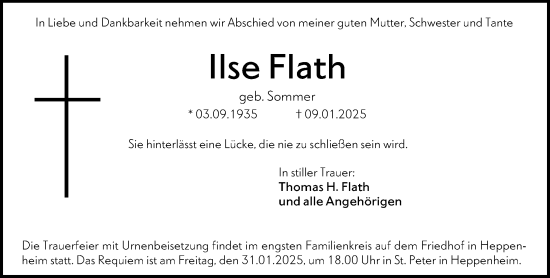 Traueranzeige von Ilse Flath von Starkenburger Echo