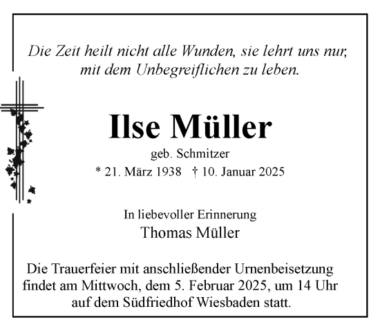 Traueranzeige von Ilse Müller von Wiesbadener Kurier