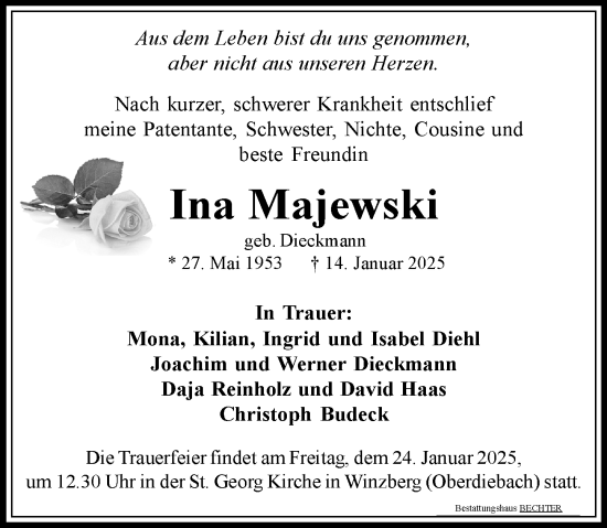 Traueranzeige von Ina Majewski von Wiesbadener Kurier