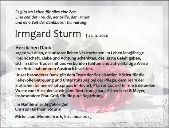 Traueranzeige von Irmgard Sturm von Odenwälder Echo