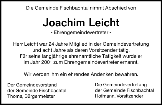 Traueranzeige von Joachim Leicht von Darmstädter Echo