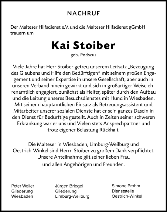 Traueranzeige von Kai Stoiber von Nassauische Neue Presse
