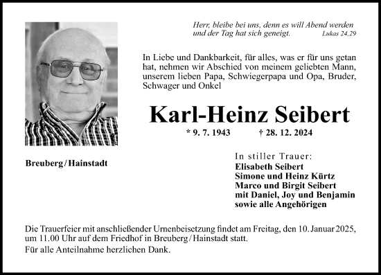 Traueranzeige von Karl-Heinz Seibert von Odenwälder Echo