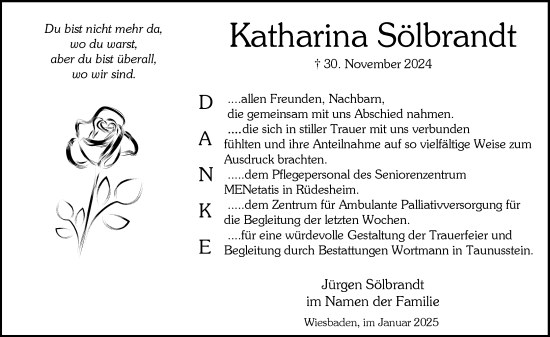 Traueranzeige von Katharina Sölbrandt von Wiesbadener Kurier